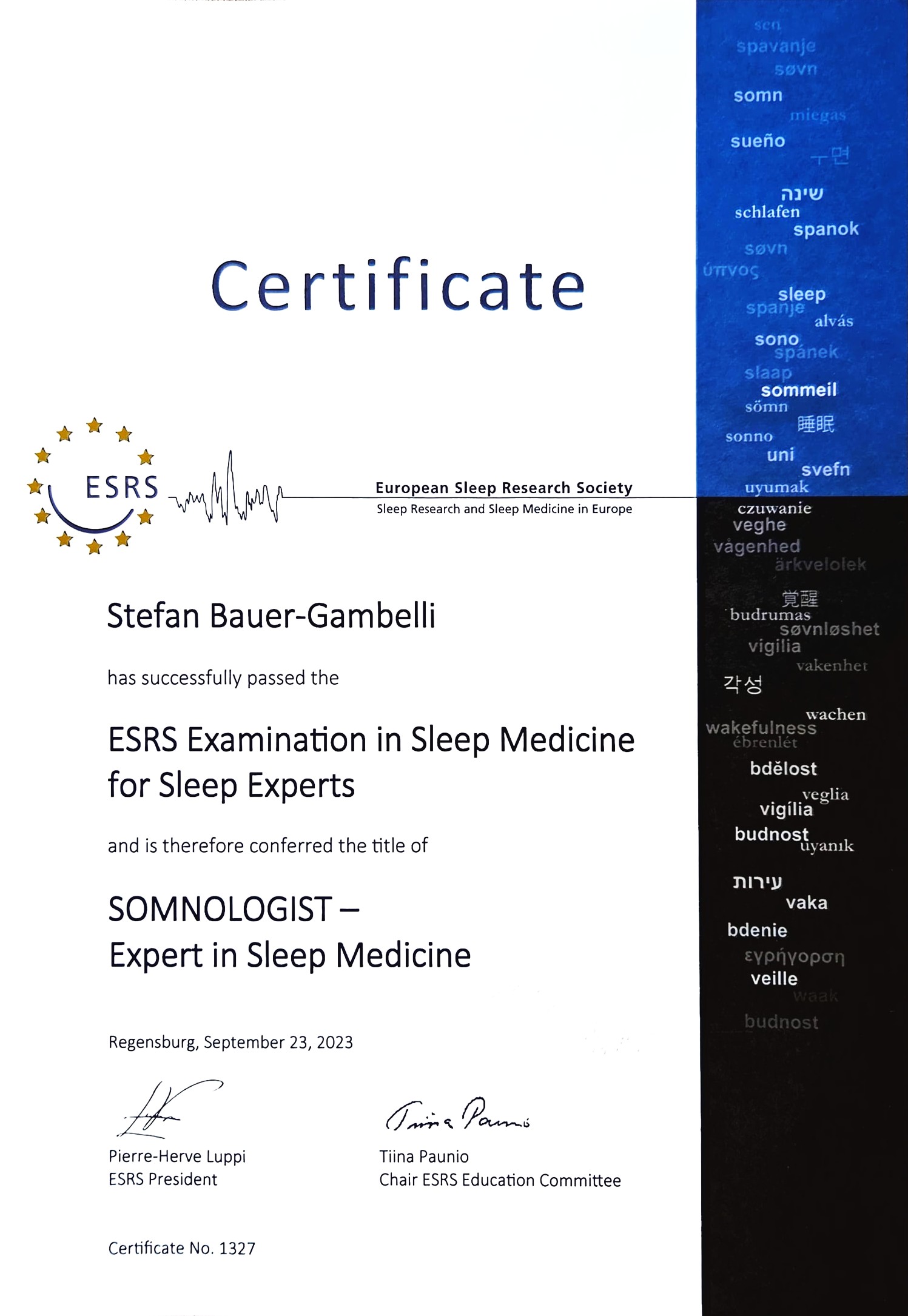 Chi sono - ESRS Examination in Sleep Medicine for Sleep Experts